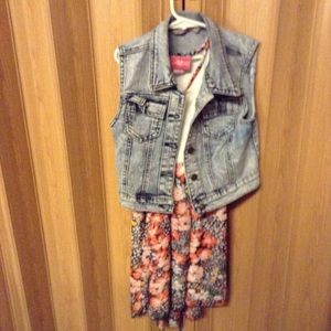 Cute Summer Floral Dress With Jean Vest